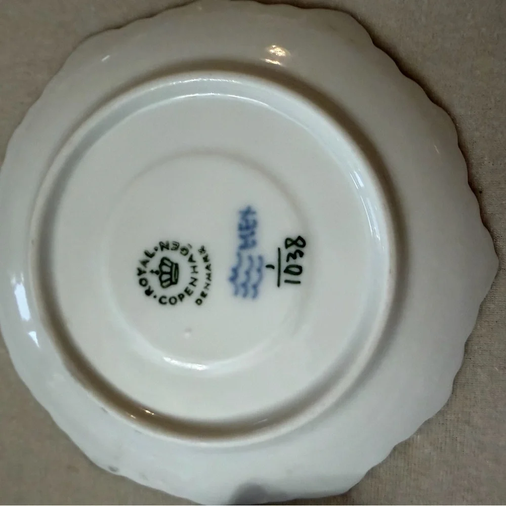 Royal Copenhagen White Porcelain Saucer and  cup with Blue Wave Mark